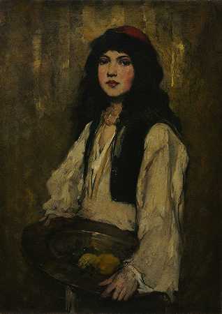 威尼斯女孩`The Venetian Girl (c. 1880) by Frank Duveneck