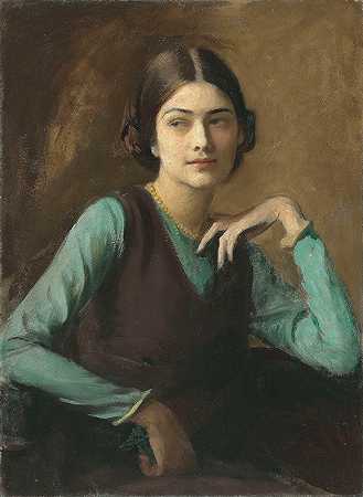克洛蒂尔达·冯·德普（萨哈罗夫夫人）肖像`Portrait of Clotilda von Derp (Frau Sakharoff) (1912) by George Spencer Watson