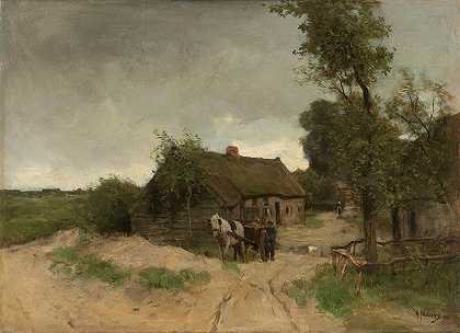 沙路上的小屋`Huisje aan de zandweg (1870 ~ 1888) by Anton Mauve