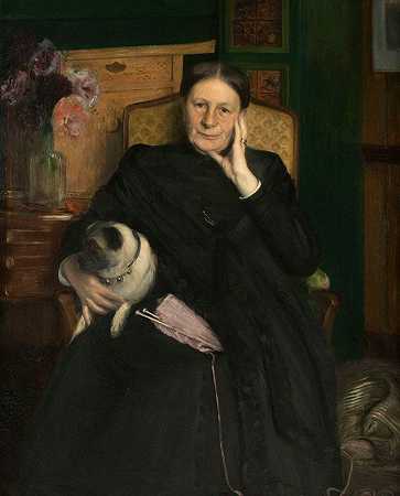 L母亲埃米尔·布兰奇夫人肖像艺术家`Portrait de Madame Emile Blanche, mère de lartiste (1890~1893) by Jacques-Émile Blanche