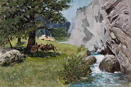 在岩石下休息`Rest under Rocks (1876) by Stanisław Witkiewicz