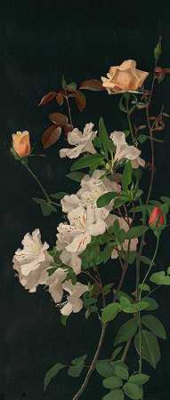 杜鹃花和玫瑰`Azaleas and Roses (1878) by George Cochran Lambdin