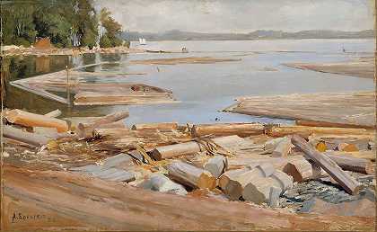 木筏`Log Raft (1886) by Albert Edelfelt