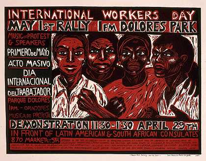 国际劳工节5月1日下午1点多洛雷斯公园集会`International Workers Day May 1st rally 1PM Dolores Park (1977) by Rachael Romero