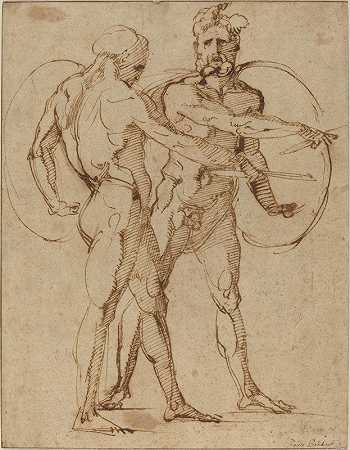两个男性裸体`Two Male Nudes (c. 1520) by Baccio Bandinelli