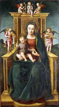 圣母和孩子登基`The Virgin and Child Enthroned (1490) by Ludovico Brea