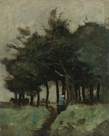 滨海布洛涅，以灌木为主的中空小径`Boulogne~Sur~Mer, Sentier Creux Dominé Par Les Arbes by Jean-Baptiste-Camille Corot