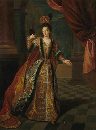 南特小姐（Louise Françoise de Bourbon，1673-1743）穿着舞会服装的肖像画`Portrait présumé de Mademoiselle de Nantes (Louise~Françoise de Bourbon, 1673~1743), en costume de bal (1690) by Pierre Gobert
