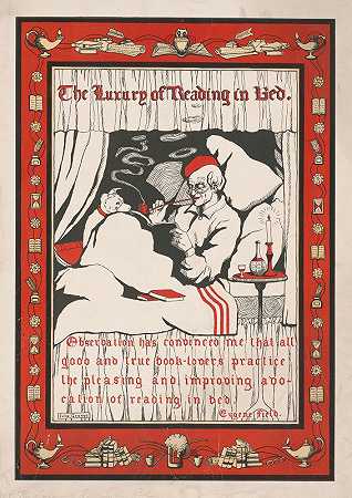 在床上读书的奢侈`The luxury of reading in bed (1905) by Julia Greene