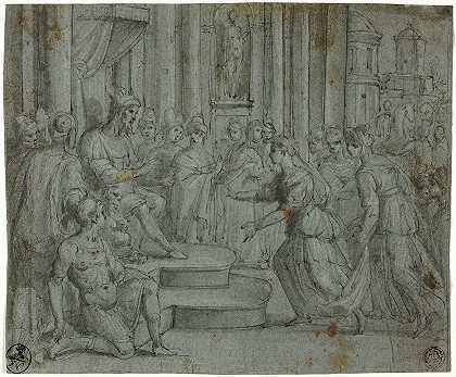 所罗门接见示巴女王`Solomon Receiving the Queen of Sheba by Cesare Rossetti