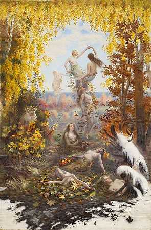 落叶`Shedding Leaves (1897) by Torsten Wasastjerna