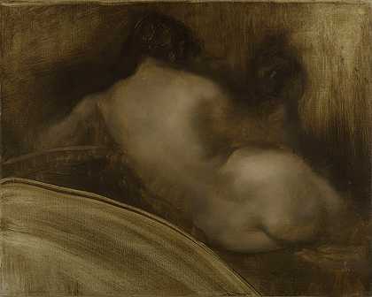 背部裸体女性，图剥皮机`Femme nue de dos, figure décoinçon (1889 1891) by Eugène Carriere
