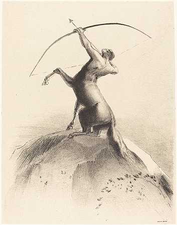 半人马visant les Nues（半人马瞄准云层）`Centaur visant les Nues (Centaur aiming at the Clouds) (1895) by 奥迪隆·雷东