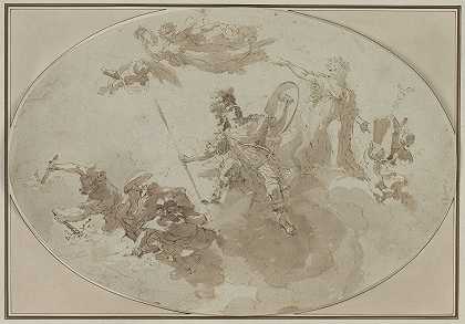 天花板研究：和平与战争的寓言`Ceiling Study: Allegory of Peace and War (c. 1800 ?) by Giuseppe Bernardino Bison
