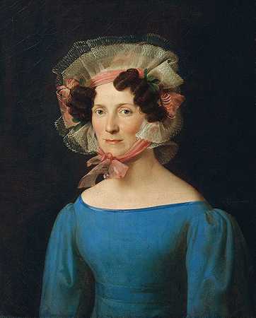 穿蓝色连衣裙的女士`Dame in blauem Kleid (1827) by Leopold Kupelwieser
