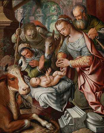 牧羊人的崇拜`The Adoration Of The Shepherds (1564) by Joachim Beuckelaer