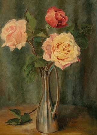 玫瑰静物画`Still Life with Roses by Charles Ethan Porter