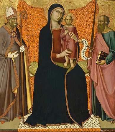 麦当娜和患有Sts的孩子。尼古拉斯和保罗`Madonna and Child with Sts. Nicholas and Paul (circa 1370) by Luca di Tommè
