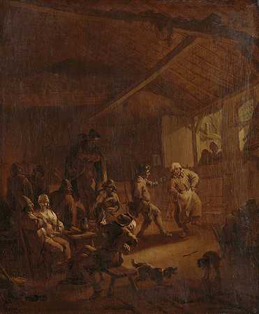 农民在谷仓里跳舞`Peasants Dancing in a Barn (1655 ~ 1683) by Nicolaes Pietersz. Berchem