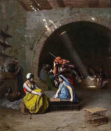 阿尔梅斯在打草稿`Almehs Playing Draughts by Jean-Léon Gérôme