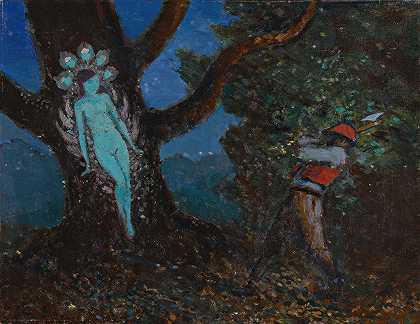 樵夫和树精灵`The Woodchopper And The Tree Spirit by George Russell