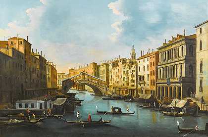 威尼斯，有里亚尔托大桥的大运河`Venice, the Grand Canal with the Rialto bridge by Giuseppe Bernardino Bison
