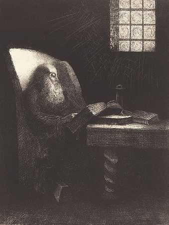 阅读者`Le Liseur (The reader) (1892) by 奥迪隆·雷东