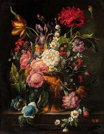 花卉静物画`Floral Still Life by Adrien Joseph Verhoeven-Ball