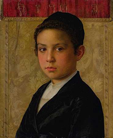 男孩的肖像`Portrait of a boy by Isidor Kaufmann