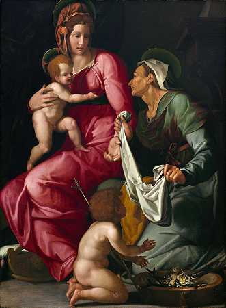 圣母玛利亚与圣伊丽莎白与圣约翰`Madonna and Child with Saint Elizabeth and Saint John the Baptist (c. 1535) by Jacopino del Conte