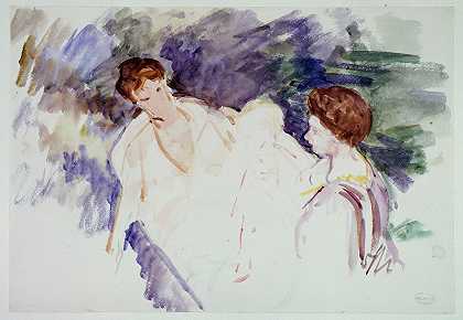 的研究浴缸船上有两个女人和一个孩子`Etude pour ;Le Bain ; Deux femmes et un enfant dans une barque (1910) by Mary Cassatt