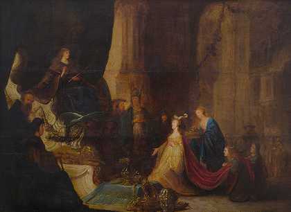 萨洛蒙国王面前的示巴女王`The Queen Of Sheba Before King Salomon (1635) by Jacob Willemsz De Wet