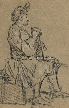 坐着的人的研究`Study of a Seated Man (1720–1725) by Jean-Baptiste-Siméon Chardin