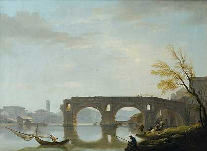 罗马罗托桥景观`View Of The Ponte Rotto, Rome by Claude-Joseph Vernet