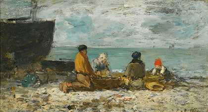 伯克。海滩`Berck. La Plage (circa 1875 78) by Eugène Boudin