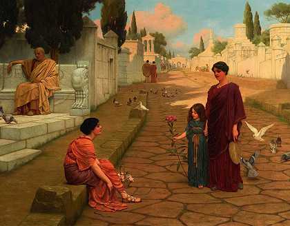 庞贝城门外`Outside The Gate Of Pompeii (1905) by John William Godward