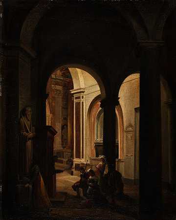 罗马教堂的忏悔者`Penitents In A Roman Church (1796~1838) by Francesco Diofebi