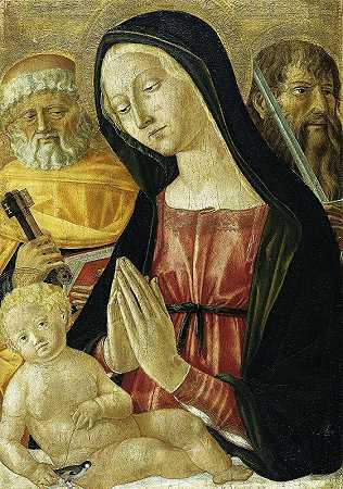 圣母与圣徒彼得与保罗`Virgin and Child with Saints Peter and Pau (ca. 1485) by Neroccio Di Bartolomeo Di Benedetto De; Landi Workshop