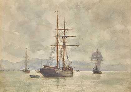 停泊的帆船`Sailing Ships At Anchor by Henry Scott Tuke