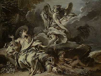 夏甲和以实玛利与天使在沙漠中`Hagar And Ishmael In The Desert With The Angel by François Boucher