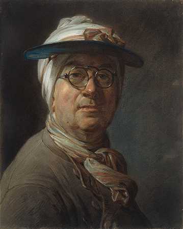 带面罩的自画像`Self~Portrait with a Visor (c. 1776) by Jean-Baptiste-Siméon Chardin