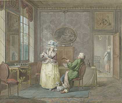 室内音乐情侣`Musicerend paar in een interieur (1763 ~ 1800) by Jacobus Johannes Lauwers
