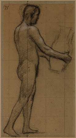 赤身裸体的男人向右走`Homme nu de profil marchant vers la droite (1892~1894) by Pierre Puvis de Chavannes