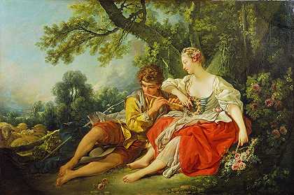 牧羊人向牧羊女吹笛`Shepherd Piping to a Shepherdess (c. 1747 ~ 1750) by François Boucher