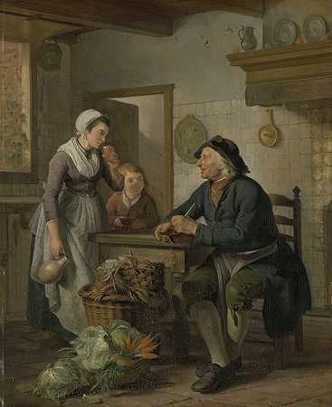 晨游`Morning Visit (1796) by Adriaan de Lelie