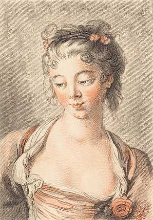 年轻女子俯视的半身像`Bust Of A Young Woman Looking Down (1773 or later) by Louis-Marin Bonnet