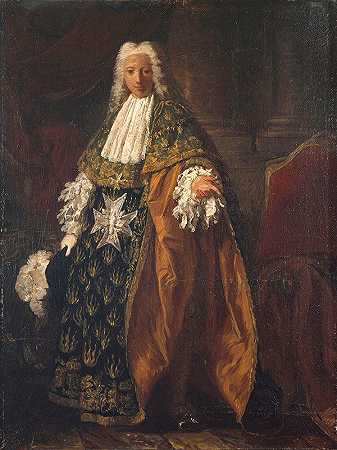 圣艾格南公爵保罗·希波利特·德·博维利埃（1684-1776）的肖像，身穿骑士服圣灵的命令。`Portrait de Paul~Hippolyte de Beauvillier, duc de Saint~Aignan (1684~1776), en tenue de chevalier de lordre du Saint~Esprit. (1737~1749) by Pierre Subleyras