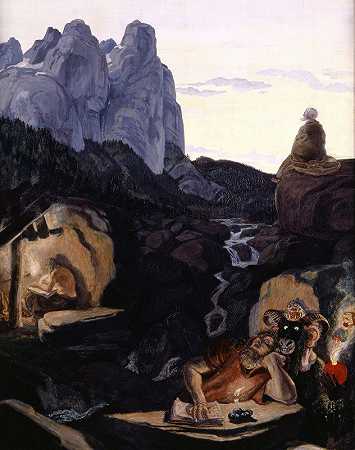 三个隐士`The Three Hermits (1907–1908) by Albert Welti