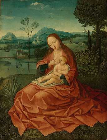 风景中的女子和孩子`Virgin And Child In A Landscape by Circle Of Bernard Van Orley