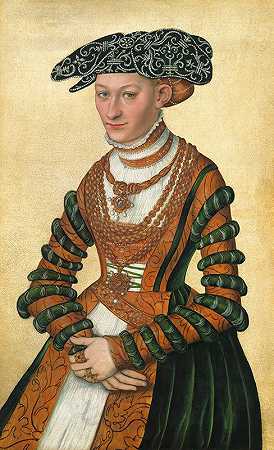 一位女士的肖像`Portrait Of A Lady by Lucas Cranach the Younger